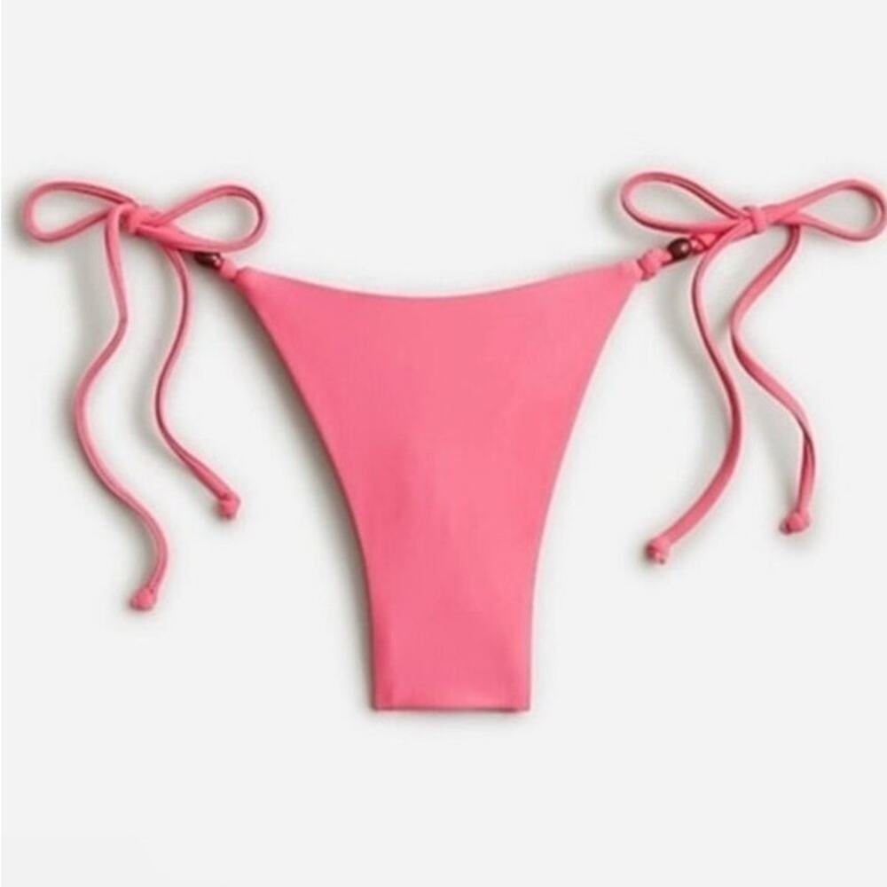 J. Crew Curved-Waist Cheeky‎ String Bikini Bottom W/ Beads in Pink Sz S NEW